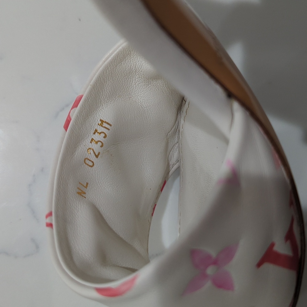 Louis Vuitton Revival Line Mule Heel Sandals White And Pink Monogram Size 37 - Picture 12 of 17